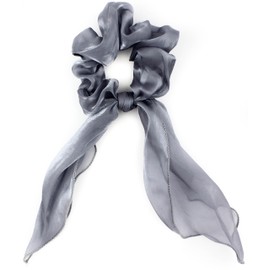 Mytoptrendz- Soft Smooth Shimmering Silk Organza Hair Scrunchies Tail Scarf for Frizz Prevention Knotted Tail Scarf Ponytail Bun Holders Girls Womens Hair Accessories (Grey)