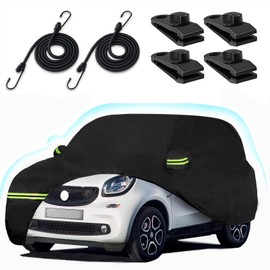Waterproof Car Cover for 2007-2025 Smart Fortwo, 210T Sun Rain UV Dust Snow Protection Outdoor Covers with Zipper Door & Windproof Bands for 2007-2025 Smart Fortwo W451/C453/A453(Black)
