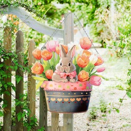 Uixxducc Diamond Painting Easter Diamond Painting Ornaments Easter Eggs Rabbit Acrylic Pendant Wreath with Chain Adult Crafts for Spring Decoration (A)