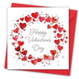 Valentines Card. Wreath Design. Eco-friendly. 148mm Square. Valentine's Card with Red Envelope. Made in UK