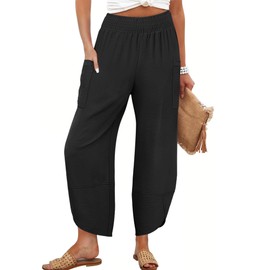 ANRABESS Womens Wide Leg Palazzo Capri Pants 2025 Summer Casual Loose High Waisted Lounge Flowy Cropped Beach Work Trousers Black Small