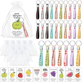 Inbagi 30 Set Employee Appreciation Gifts with Fruit Pun Inspirational Keychains Funny Cards Organza Bags Thank You Gifts for Coworker Staff Teacher Students Favors