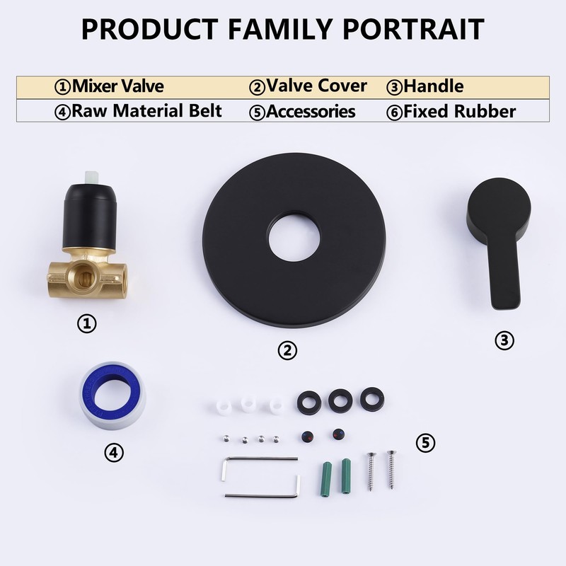 DOLGABA Single Function Shower Handle Valve Bathroom Trim Kit Rough-In