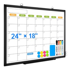 AMUSIGHT Dry Erase Calendar Whiteboard for Wall, 24" x 18" Magnetic Monthly White Board Calendar Dry Erase, Black Aluminum Frame Wall Hanging Calendar Board for Planning, Home, School, Office
