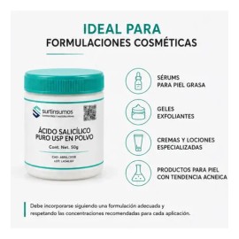 Ácido Salicílico Usp Puro 50 G - Activo Facial Surtinsumos                                                                                            