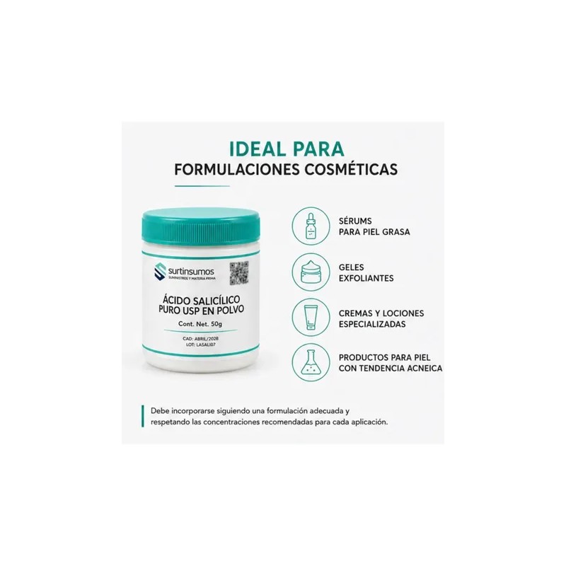 Ácido Salicílico Usp Puro 50 G - Activo Facial Surtinsumos