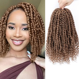 Alicoco Passion Twist Crochet Hair 10 Inch Passion Twist Hair Pre Looped 8 Packs Spring Twist Crochet Braids with Curly Ends Pre-Twisted Crochet Hair for Women (27#)