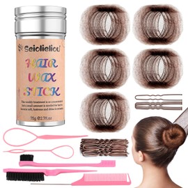 Hair Wax Stick Accessories, 50PCS U-shaped Hair Pins for Women, 50PCS Invisible Hair Net for Bun Styling Kit, Brown Bobby Pin for Kids, 3 Pcs Hair Brush for Girls, 2 Hair Loop Styling Tools