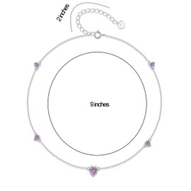 Step Forward Sterling Silver Heart Birthstone Ankle Bracelet: Constellation Month Birthday Gift Jewellery for Women or Teens Girls or Daughter, Sterling Silver, Cubic Zirconia