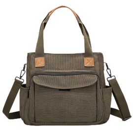 Large Canvas Messenger Bag with Multiple Pockets for Men and Women, Crossbody Shoulder Tote Hobo Laptop Bag(666/Green)