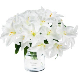 Tinsow Artificial Lily Real Touch Flowers Fake Latex Lily Flowers White Mini Lily for Wedding Home Decoration Small Easter Lily (White, 20)