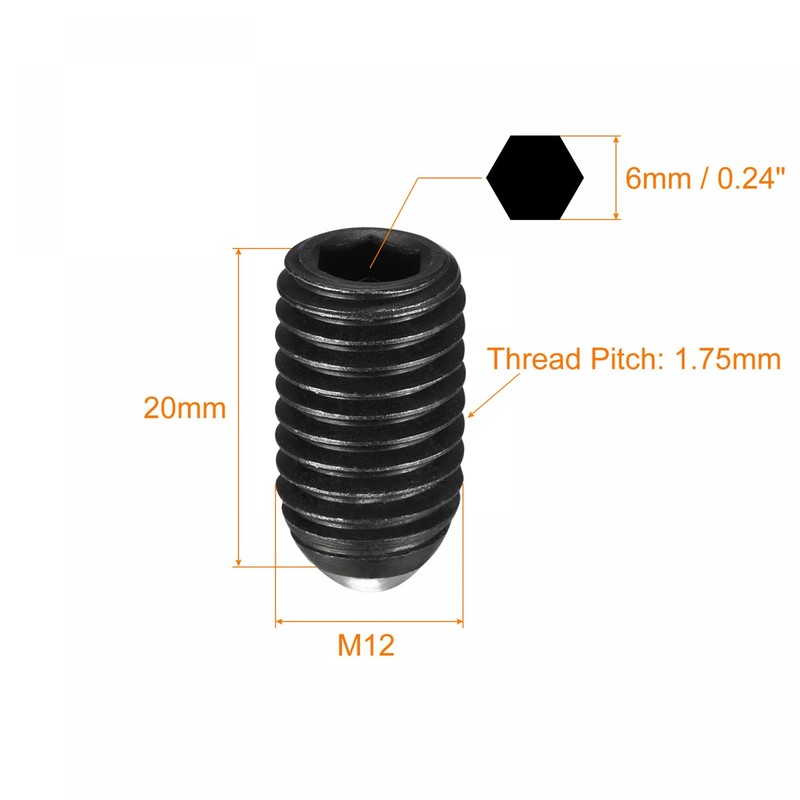 sourcing map Ball Point Set Screws, 2pcs M12 x 20mm