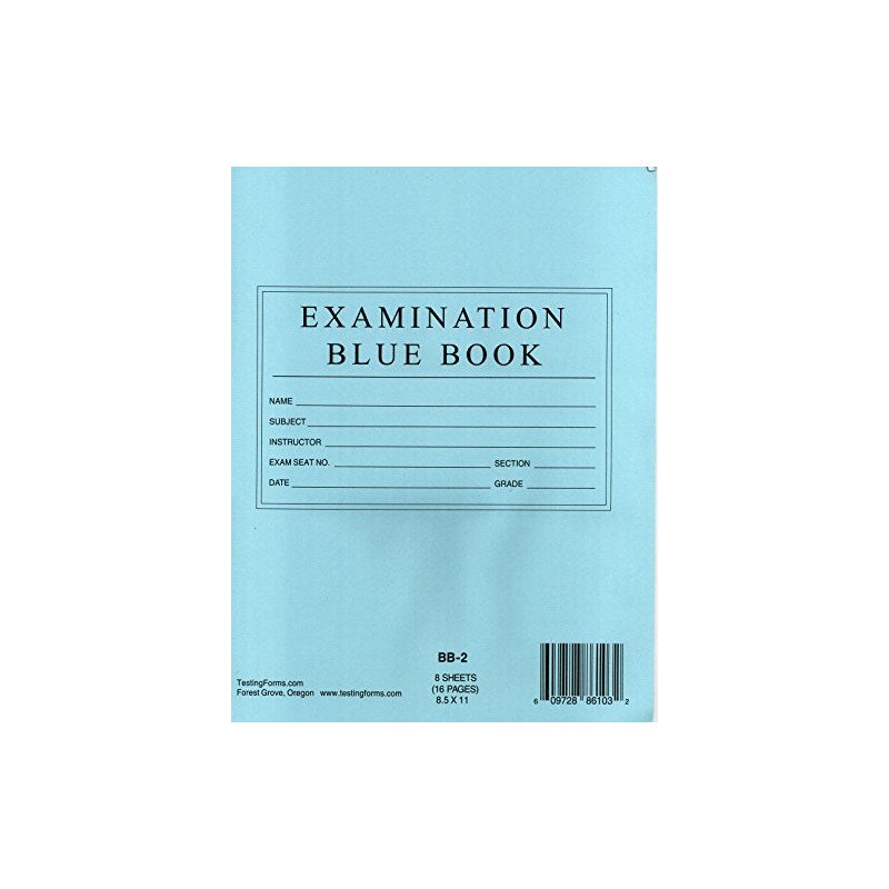TestingForms.com 8.5" x 11" Examination Blue Book 8 Sheets 16