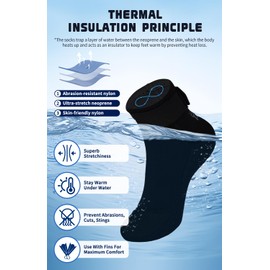 Yikayin Neoprene Socks, 3mm Anti-Slip Thermal Swim Wetsuit Socks for Kids Toddler for Beach Pool Water Sports - Black 27-30