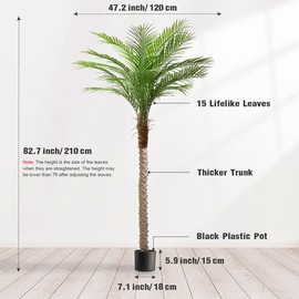 VITALISMO Artificial Phoenix Palm Tree, Simulation Plant, 7/8/9 Feet Tall with 18 Adjustable Leaves, Outdoor Indoor Decoration Fake Plants for Home Office Decoration Decorative Fruit Outdoor Tall Plants artificial greenery Ornaments potted  plant - Size: