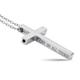 Leogony Silver Cross Necklace Pendant, Stainless Steel Cross Chain for Men Women