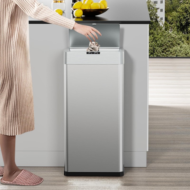 TLSUNNY 16 Gallon Motion Sensor Trash Can,Touchless Automatic Garbage Can,Brushed