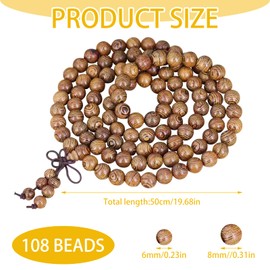 108 Prayer Beads Mala Necklace, Buddhist Bracelet Tibetan 8 mm Beads Buddhist Prayer Mala Chain Buddha Meditation Bracelets Bead Bracelet Necklace for Men and Women Yoga, Wood