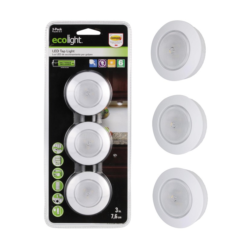 Ecolight Battery-Operated 3-Pack Tap Pucks - 30,000 Hours Lamp Life