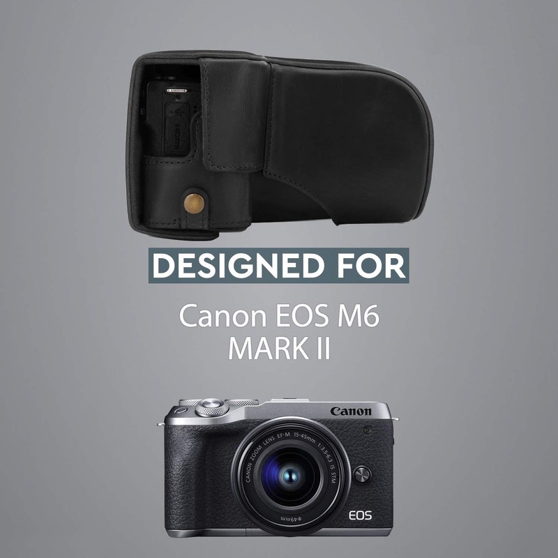 MegaGear Leather Camera Case, Black, for Canon EOS M6 Mark