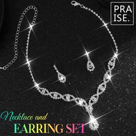 Unicra Silver Wedding Jewellery Sets Rhinestone Necklaces and Earrings Set Crystal Prom Costume Formal Pendant Jewellery Set for Women and Brides, One size, Alloy Steel, No Gemstone