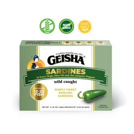 GEISHA Sardines in Extra Virgin Olive Oil with Hot Jalapeno Peppers 3.75OZ. (Pack of 9), Brisling Sardines | No Trans fat － Gluten Free－NON-GMO － BPA NI－Excellent Source of Protein－Ready to Eat －Omega3 fatty acid 1,700mg－Omega6 fatty acid 2,000mg－Omega9 fatty acid 5,000mg
