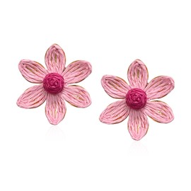 GBAHFY Rattan Earrings for Women Statement Boho Raffia Straw Wrapped Flower Drop Dangle Earrings Studs Beach Jewelry (Pink)