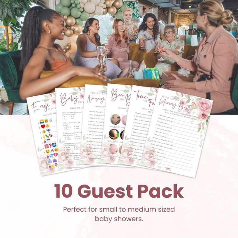 Twinkle & Twine Pink Floral Girl Baby Shower Games Bundle