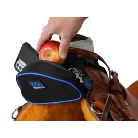TrailMax 500 Series Pommel Pocket Saddle Bag for Horse Trail Riding; Saddle Pommel Pocket Western & Endurance Saddles; Cellphone Horn Bag; Trail Riding Cellphone Pommel Pocket; Blue Piping