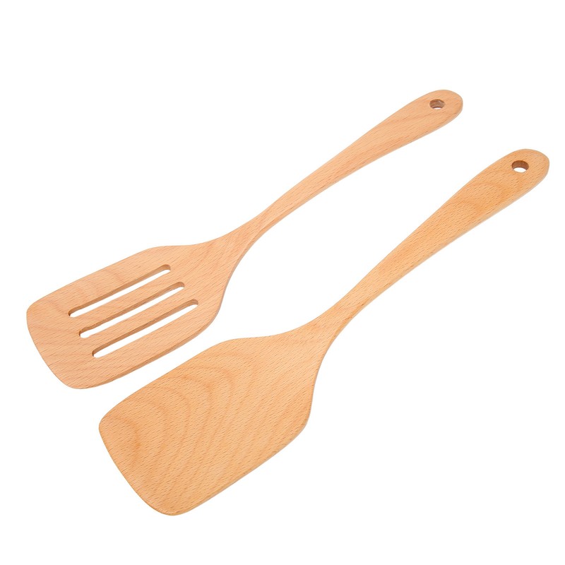 2Pcs Wooden Spatula Heat Resistant Light Weight Kitchen Cooking Utensils