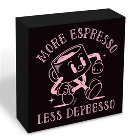 Funny Coffee Sign for Cafe Decor, Coffees Beans Decor, Coffees Lover Home Decors, Coffee Station Tabletop Decoration, Decorative Wood Signs 5.1x5.1 inches, More Espresso Less Depresso Sign