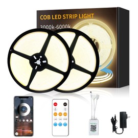 Yeewhale COB LED Strip Lights 100ft,3000K DC 24V Dimmable Warm White Flexible LED Rope Lights for Bedroom,with Remote and app Control LED Lights Strip for Living Room, Shelf, Cabinet