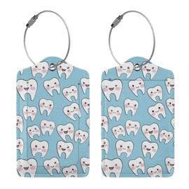 Buyidec 2 Pack Cartoon Cute Dental Luggage Tags for Suitcases, Leather Baggage Tag with Loop, Funny Cool Name Id Card Cover Travel Bag Labels Set for Women Men Boys Girls Kids