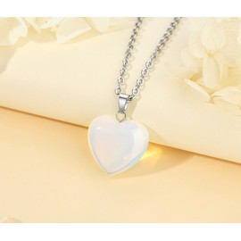 XIANNVXI Heart Necklaces for Women Crystal Heart Pendant Necklaces Opal Necklace Natural Healing Gemstone Pendant with Silver Chain Reiki Jewellery Necklace Gifts