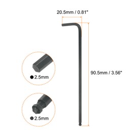 QUARKZMAN 2 Pieces Ball Head Allen Key 2.5mm L Shape Long Arm Hex Key Chrome Vanadium Steel Repair Tool for DIY Black
