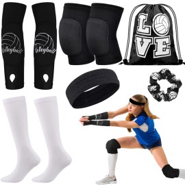 Axztyyla 6 Pcs Volleyball Knee Pads Arm Sleeves Volleyball Accessories Set with Sport Hai