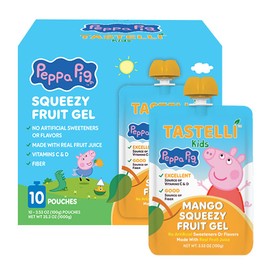 Tastelli Peppa Pig Kids Squeezy Fruit Gel – Mango Flavor – No Artificial Sweeteners or Flavors, Made with Real Fruit Juice, Fiber-Rich Prebiotic Gut Support, Vitamins C & D, Vegan, Gluten-Free - 10 Count