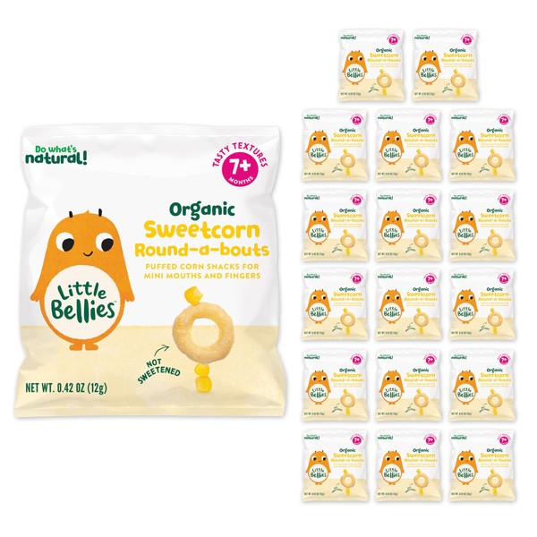 Little Bellies Organic Round-a-bouts Baby Snack, Sweetcorn, Pack of 18