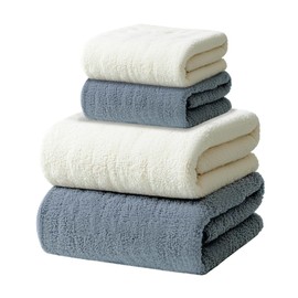 Jokureao 4Pcs Microfiber Bath Towel Set, Super Soft & Fluffy Bath Towels with 2 Small Towels, 75 * 140cm Quick Dry Extra Soft Large Bath Towel for Sport, Travel, Vacation, Fitness(Gray + White)