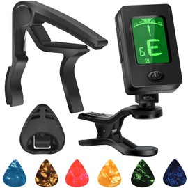 DOMMI Guitar Tuner, Guitar Accessories with Guitar Picks, Guitar Capo, Capo for Acoustic Guitar, Bass, Buzzing-Free, Quick Release, Guitar Tuner Clip on for Guitar, Violin, Bass, Ukulele Chromatic