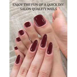 EBANKU Semi Cured Gel Pedicure Strips Kit, 28PCS Dark Red Toe Nail Wraps 24PCS Gel Nail Strips, Works with UV Lamps, Long Lasting, Easy to Use- Includes Nail File & Nail Stick