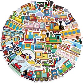 50PCS Cartoon Train Stickers, Colorful Kawaii Railway Train Stickers Pack for Students Adults, Children, Vinyl Waterproof Fun Cars for Water Bottle Phones Laptops Skateboards