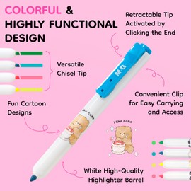 M&G 4 Pack Retractable Highlighters, Cute Pastel Chisel Tip Highlighter Pens, No-Bleed Quick-Dry Highlighter Set in Assorted Colors, Cartoon Design, Ideal for Journaling, Bible, School
