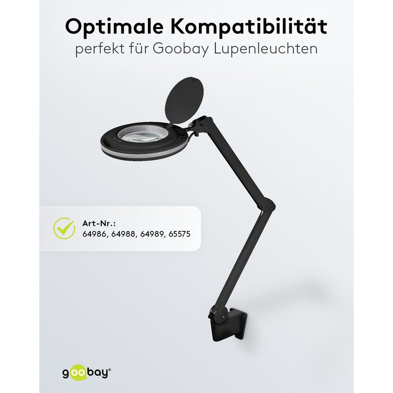 goobay 64991 Wall Mount for Magnifying Lamp, Work Magnifier, Table