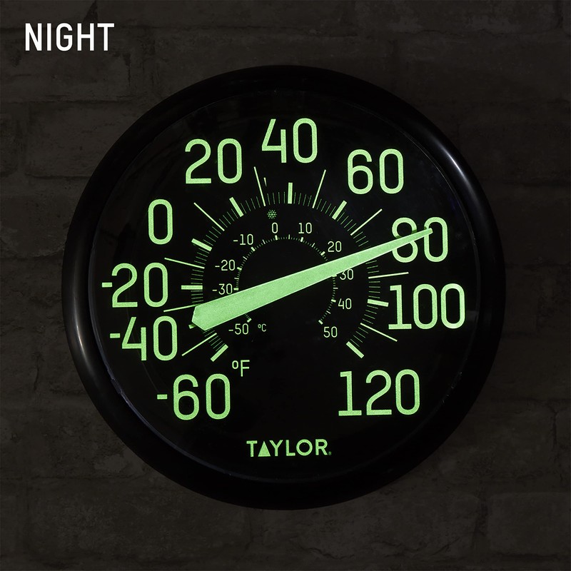 Taylor Glow in the Dark Wall Indoor Outdoor Thermometer, Wireless