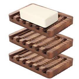 DEBETOOL Wood Soap Dish - Wooden Soap Dish for Shower, 3pack Bar Soap Holder, Self Draining Soap Holder Shower for Bathroom, Kitchen（Rustic Style）