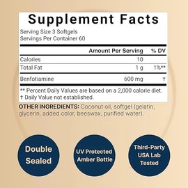 Benfotiamina 600 Mg Naturebell Vitamina B1 180 Softgels Sin Sabor