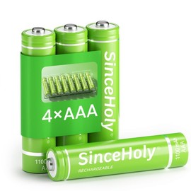 SINCEHOLY 1100mAh Rechargeable AAA Batteries PRO, 1.2V NIMH Battery Upgraded High Performance Triple A Batteries - 4 Packs
