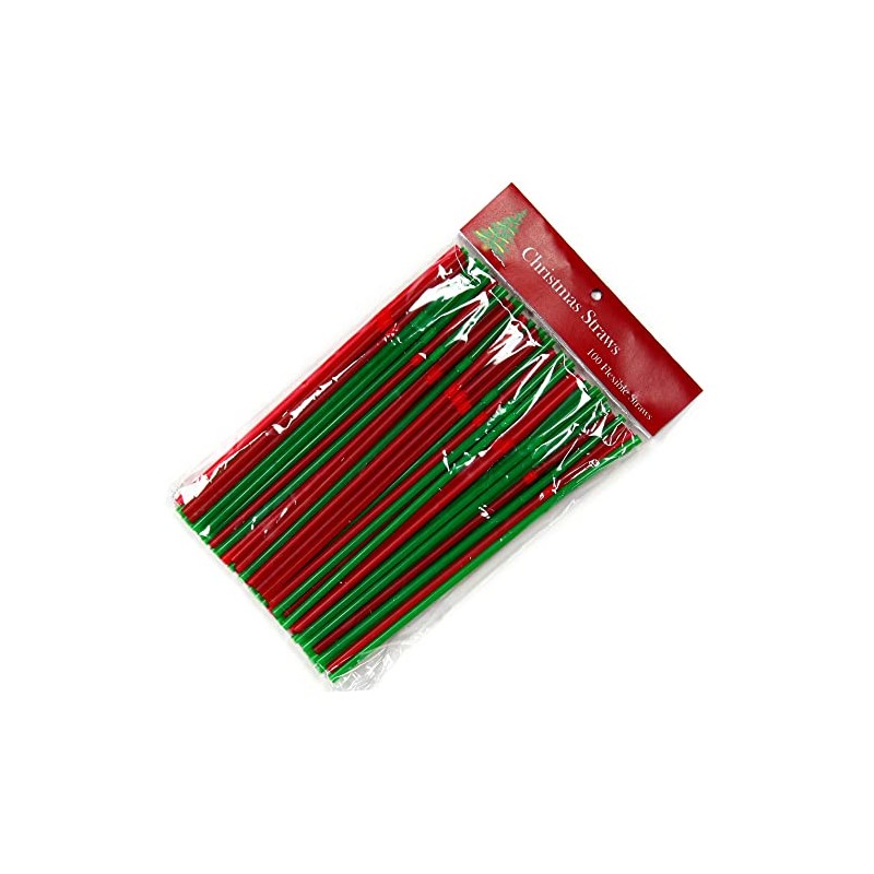 Chef Craft Select Plastic Flexible Christmas Straws, 8 inch 100
