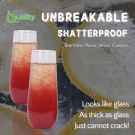 EcoQuality 9 oz Stemless Clear Plastic Champagne Glass, Unbreakable Elegant and Reusable Champagne Flute Ideal for Celebrating In Style, Toasting Glasses for Indoors or Outdoors (12)
